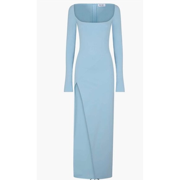 THE ATTICO Lawrence Side-slit Jersey Maxi Dress gown In Baby Blue Size 36 - Picture 3 of 11